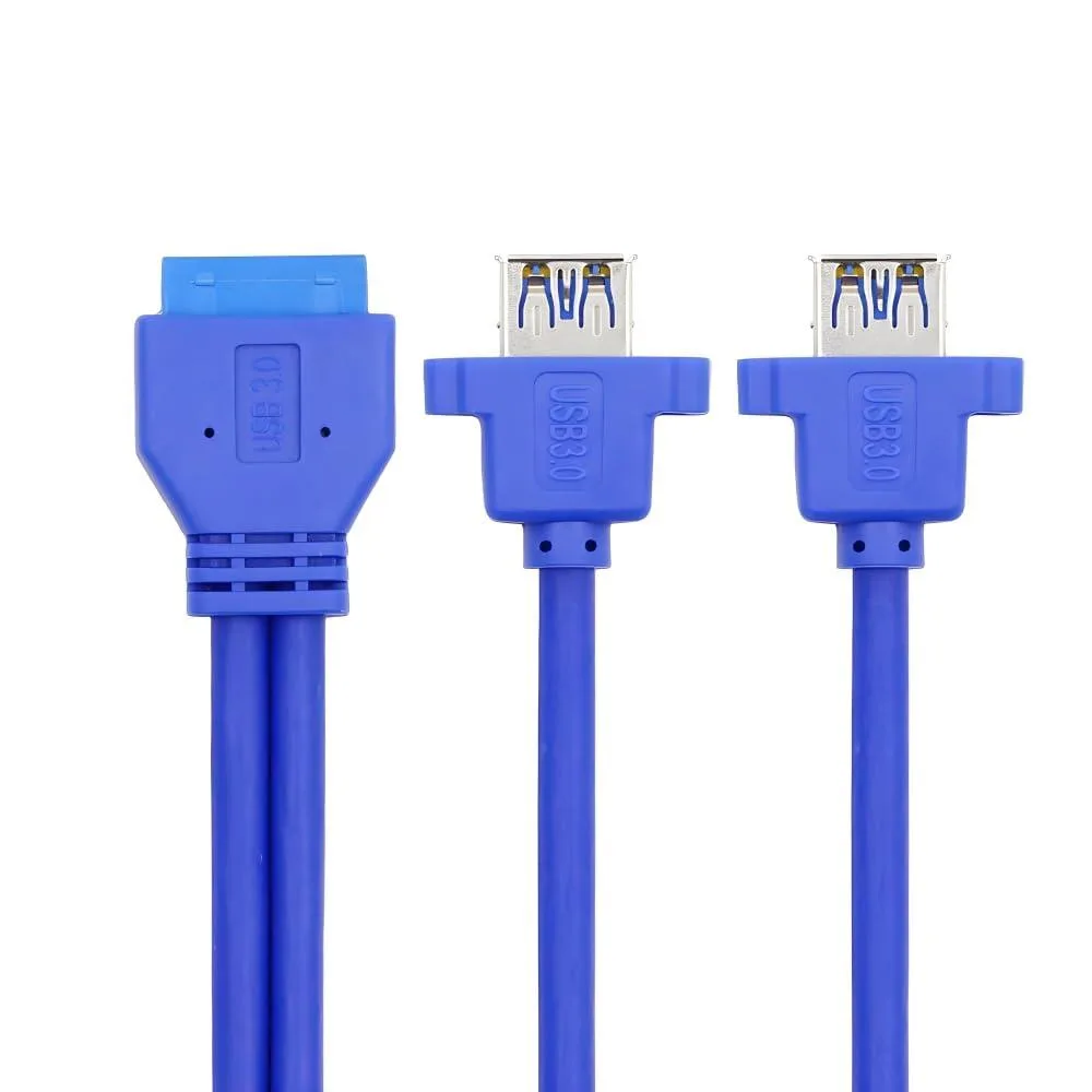 LORDWORLD LORDWORLD Dual USB 3.0 Panel Mount to 20-Pin Header Cable 50cm Blue — product photo