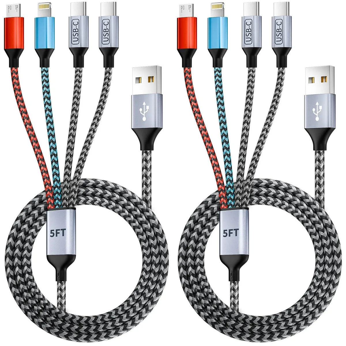 No Sew No Sew S22 4-in-1 USB Multi Charging Cable 5 ft 2-Pack Gray — product photo