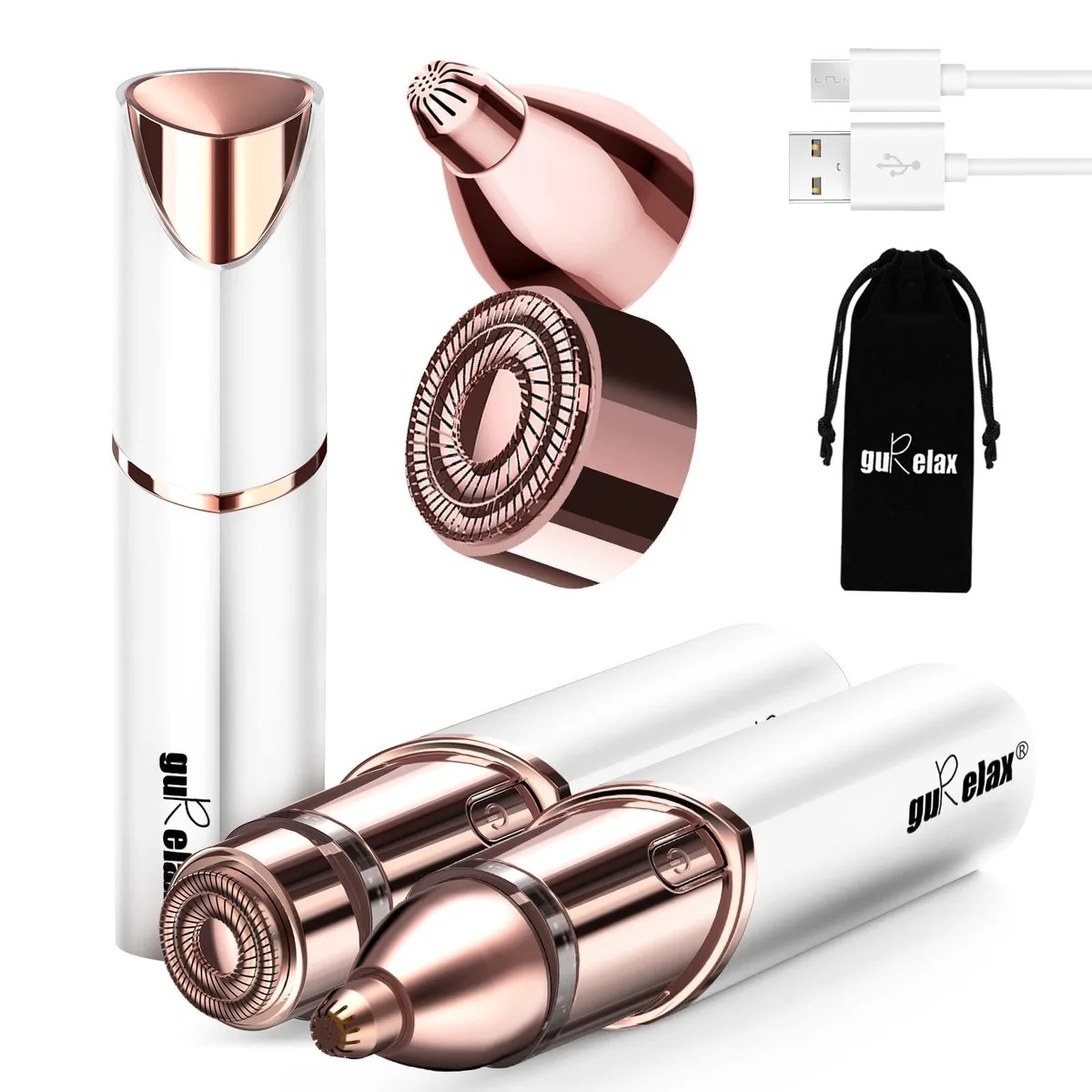 Ivory lipstick-shaped USB rechargeable facial shaver with rotary head