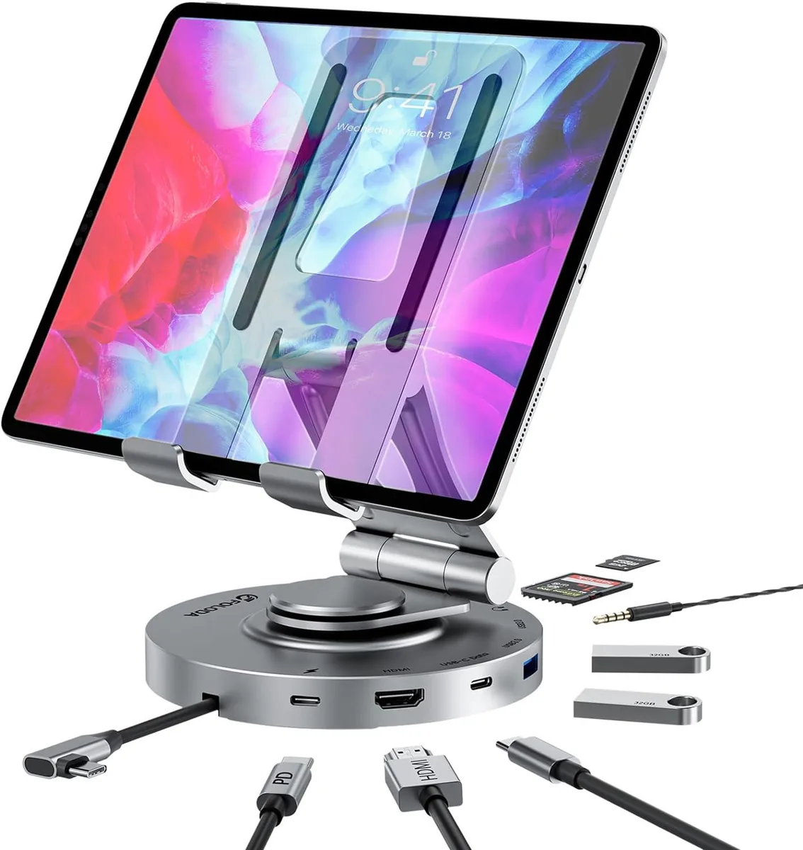 BFKK BFKK 8-in-1 USB-C Docking Station 4K HDMI 100W PD 360° Stand — product photo
