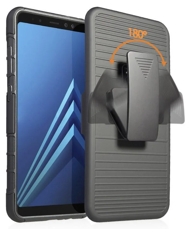 Nakedcellphone Nakedcellphone Magnetic Grip Ring Stand Case + Belt Clip Holster for Samsung Galaxy A8+ (2018) — product photo