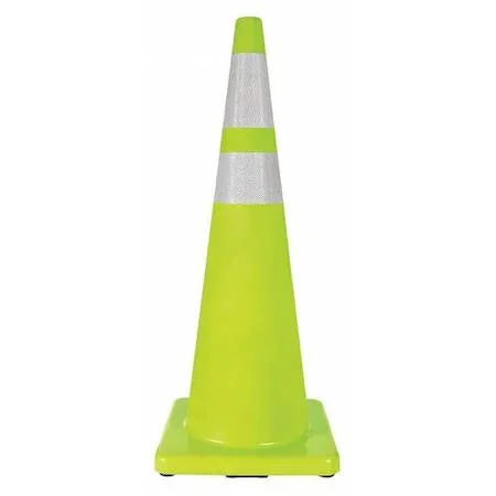 Fluorescent lime 36 in PVC traffic cone with reflective collars
