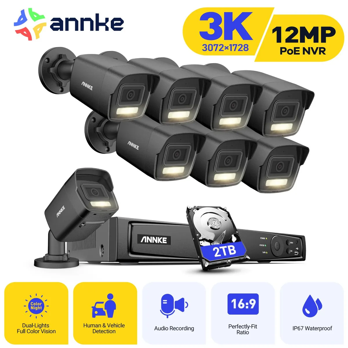 Annke Annke H.265+ 8CH PoE 12MP NVR 8x 3K Bullet 2TB — product photo