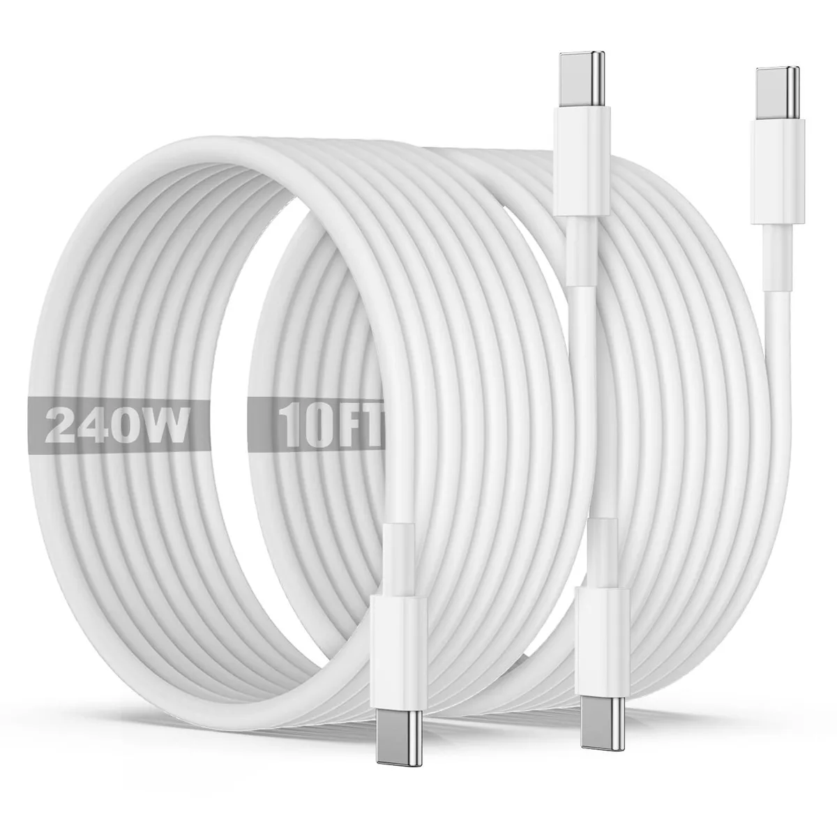 Qalirvis 5T USB-C to USB-C Cable 10 ft 240W White — product photo