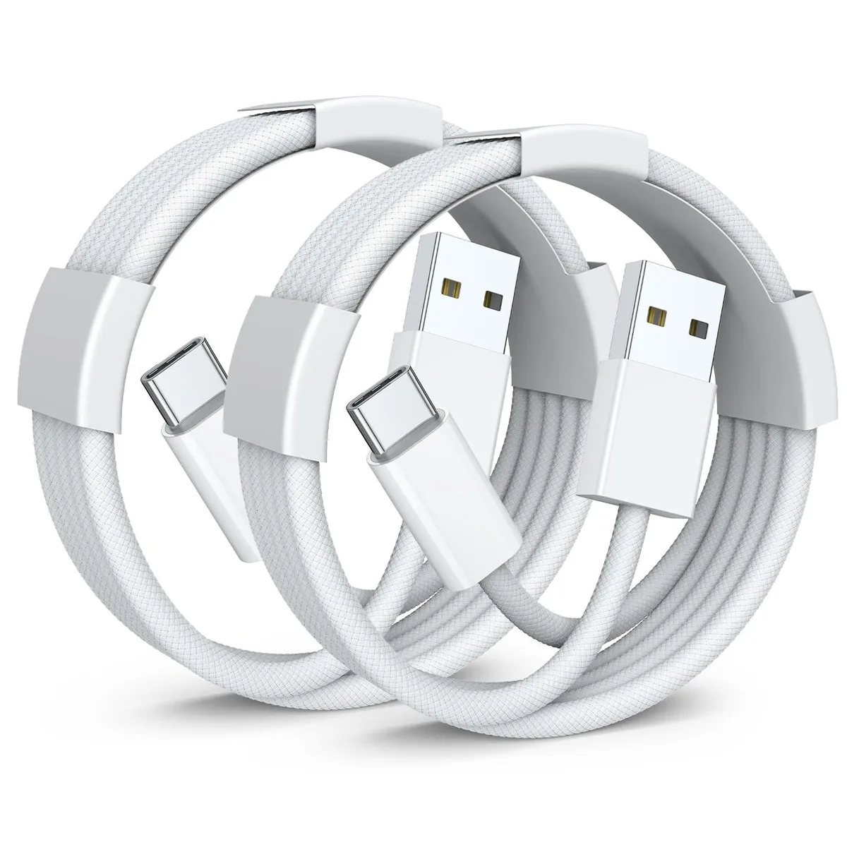 Two white USB-A to USB-C cables, each 3.3 ft long
