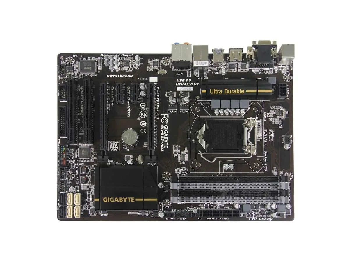GIGABYTE GIGABYTE B85-HD3 rev.1.x LGA 1150 Intel B85 DDR3 32GB ATX motherboard — product photo
