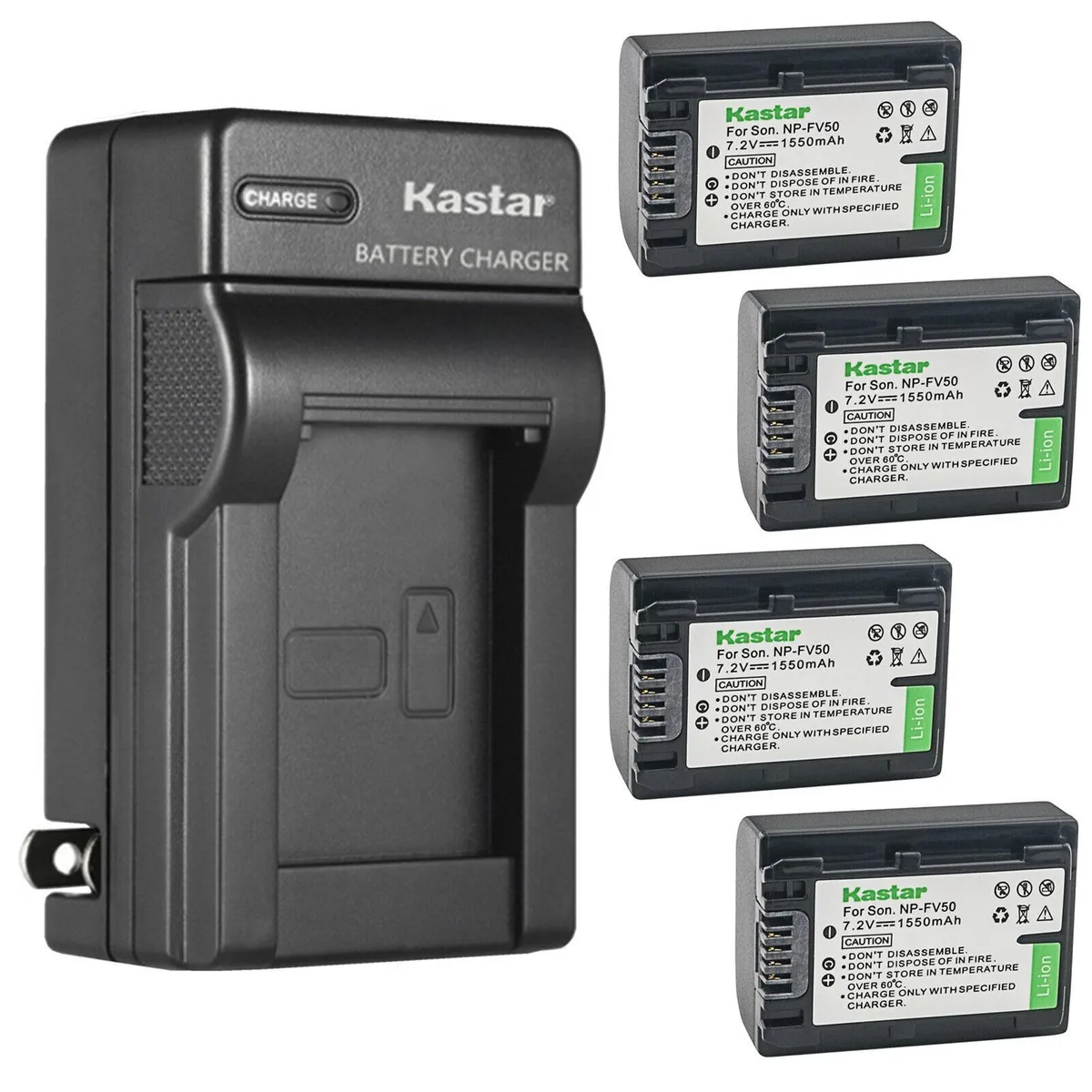 Kastar Kastar NP-FV50 4-Pack Battery &amp; AC Wall Charger for Sony HDR-CX200/210/220/230/250/260V/280/290/300/305 — product photo