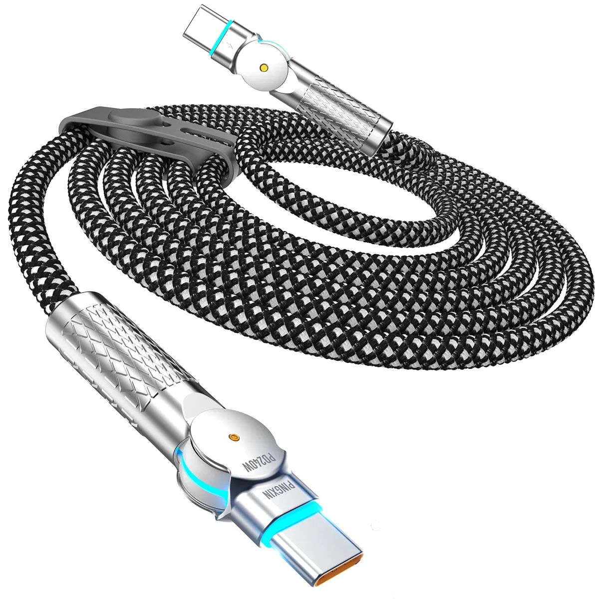  PINGXIN PX-006-Braided USB-C Cable 6.6ft 240W 180° Rotating Black — product photo