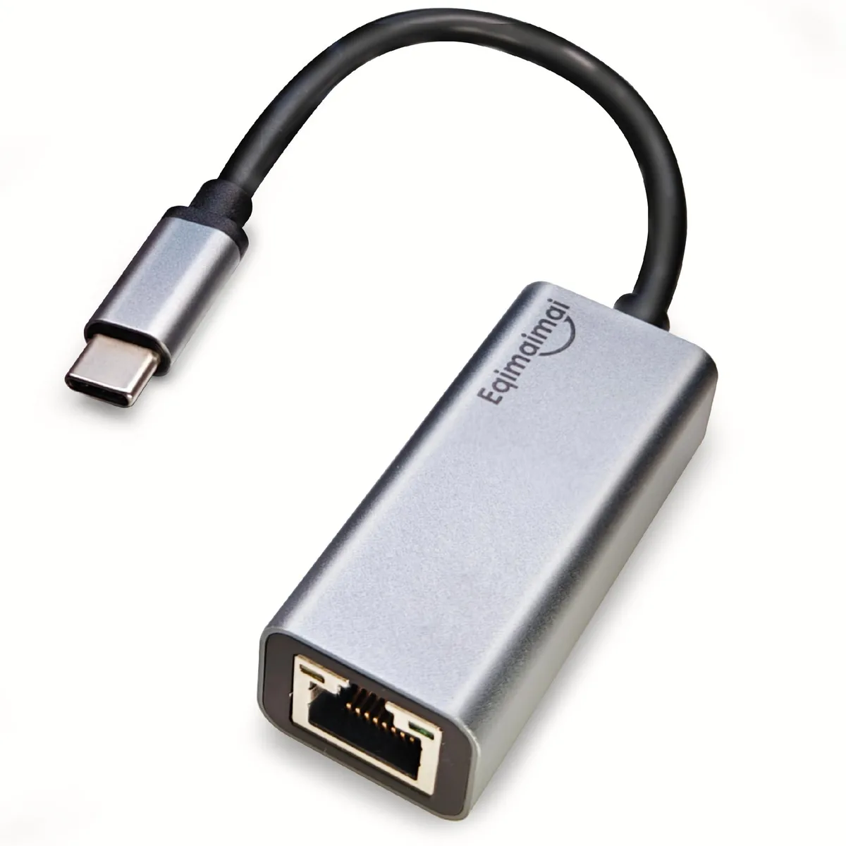  eqimaimai Gigabit USB-C to Ethernet Adapter Grey 90 degree — product photo