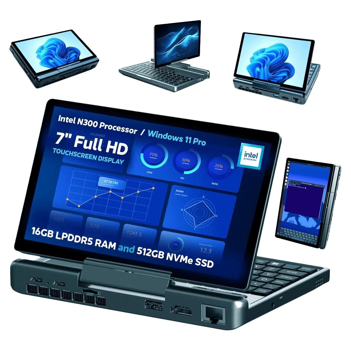 GPD GPD MicroPC 2 2 in 1 accessory 7" 1080P Intel N300 16GB 512GB — product photo