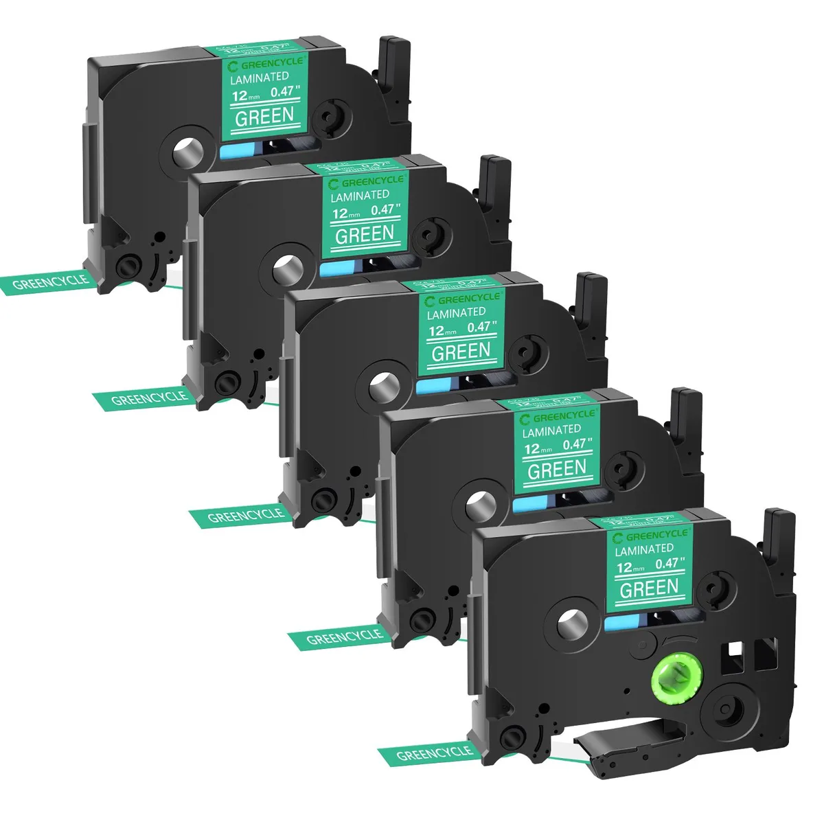 GREENCYCLE GREENCYCLE TZe-735 12mm White on Green Laminated Label Tape 5 Pack — product photo