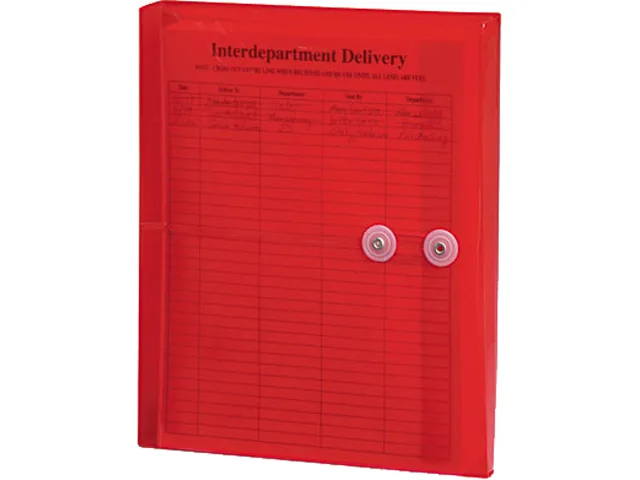 Red translucent poly booklet envelopes with string button closure, pack of five