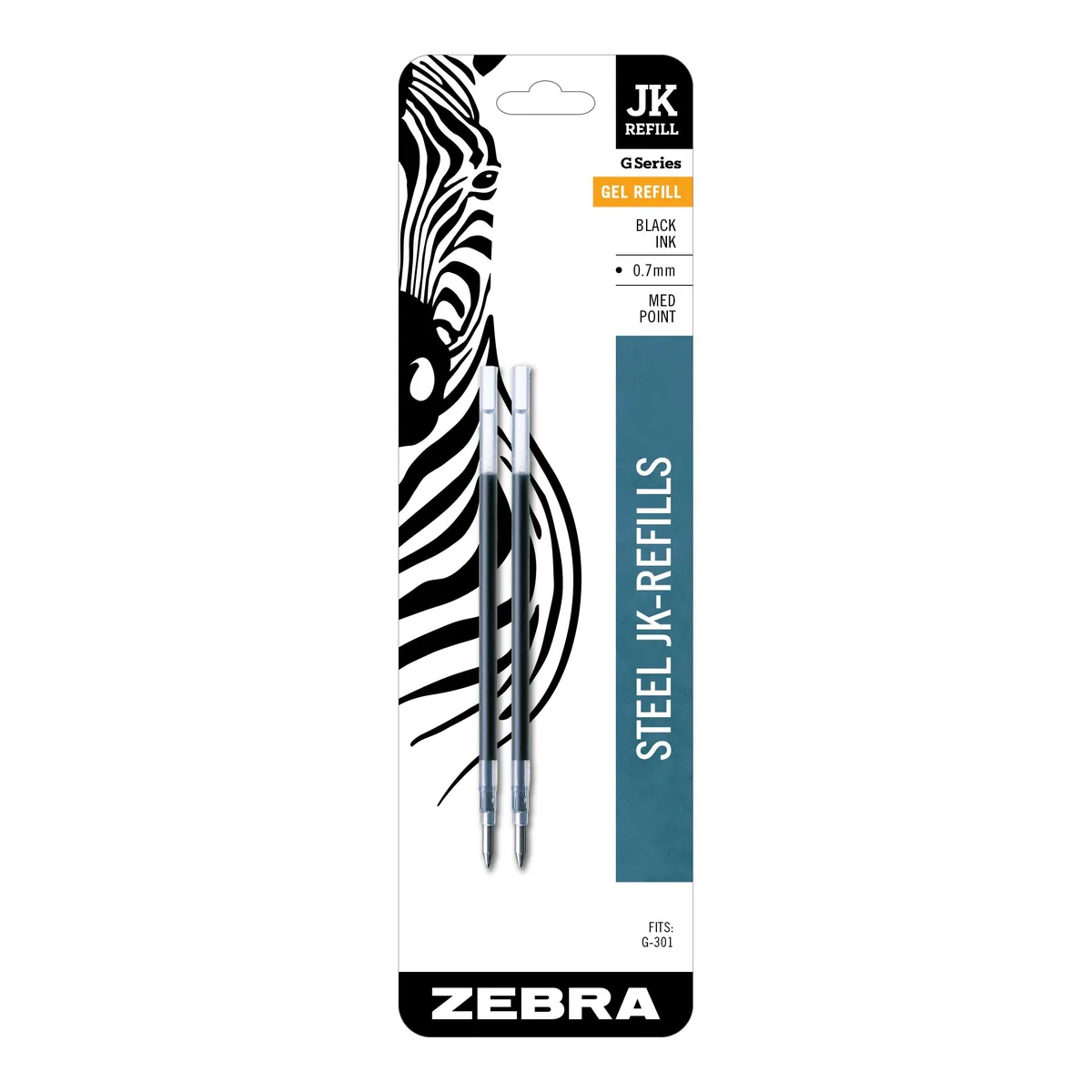 Two black gel refills with silver metal tips, 0.7mm medium point, packaged together
