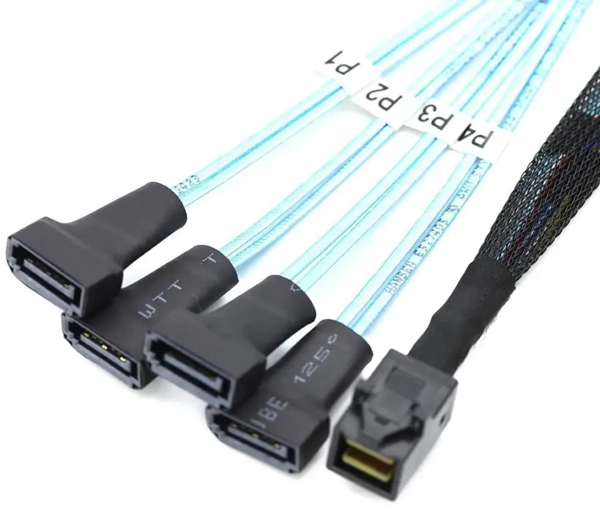 SMUGDESK SMUGDESK 1m Mini SAS HD SFF8643 to 4×SATA 7Pin Male Cable 12Gbps 30AWG Black — product photo