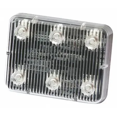 Amber LED warning light, rectangular housing, clear lens, permanent mount, pigtail wiring