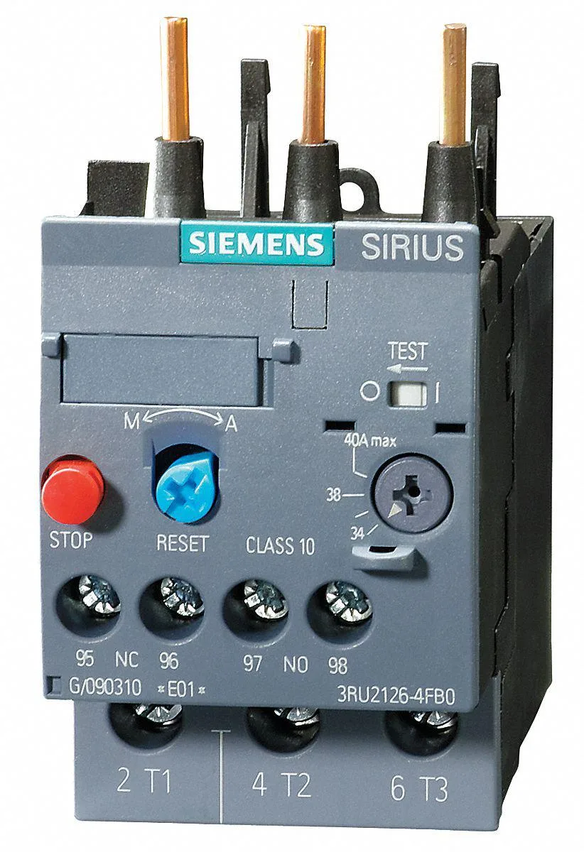 Siemens 3RU21261JB0 thermal overload relay, three-pole, screw terminals, grey enclosure