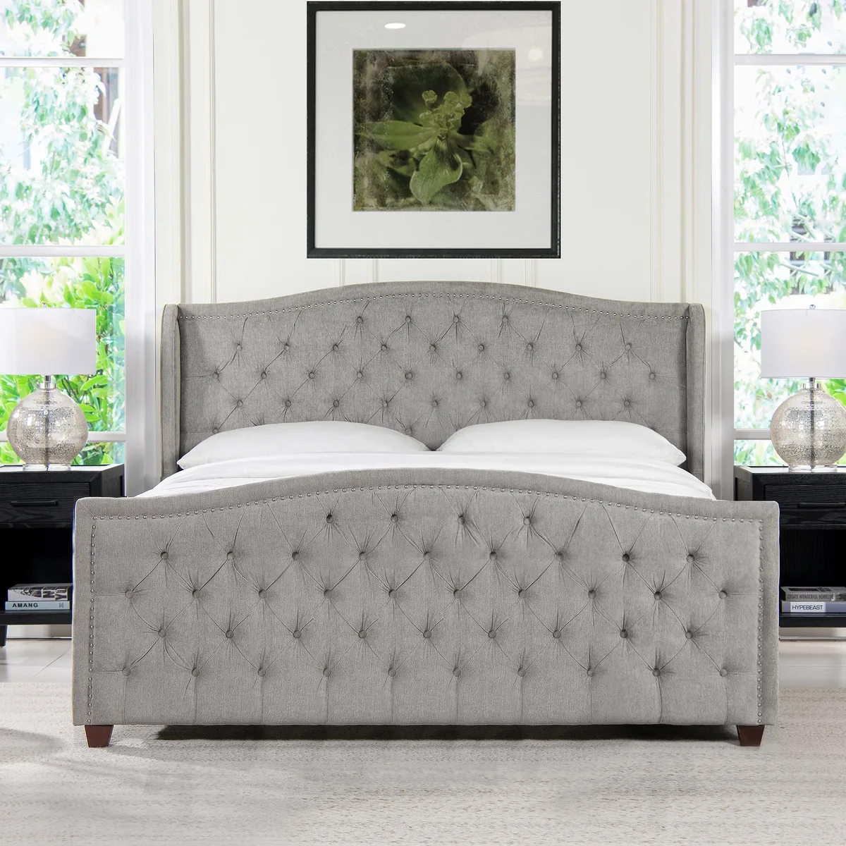 tuphen tuphen Marcella Upholstered Shelter Headboard Bed King Silver Grey Polyester — product photo