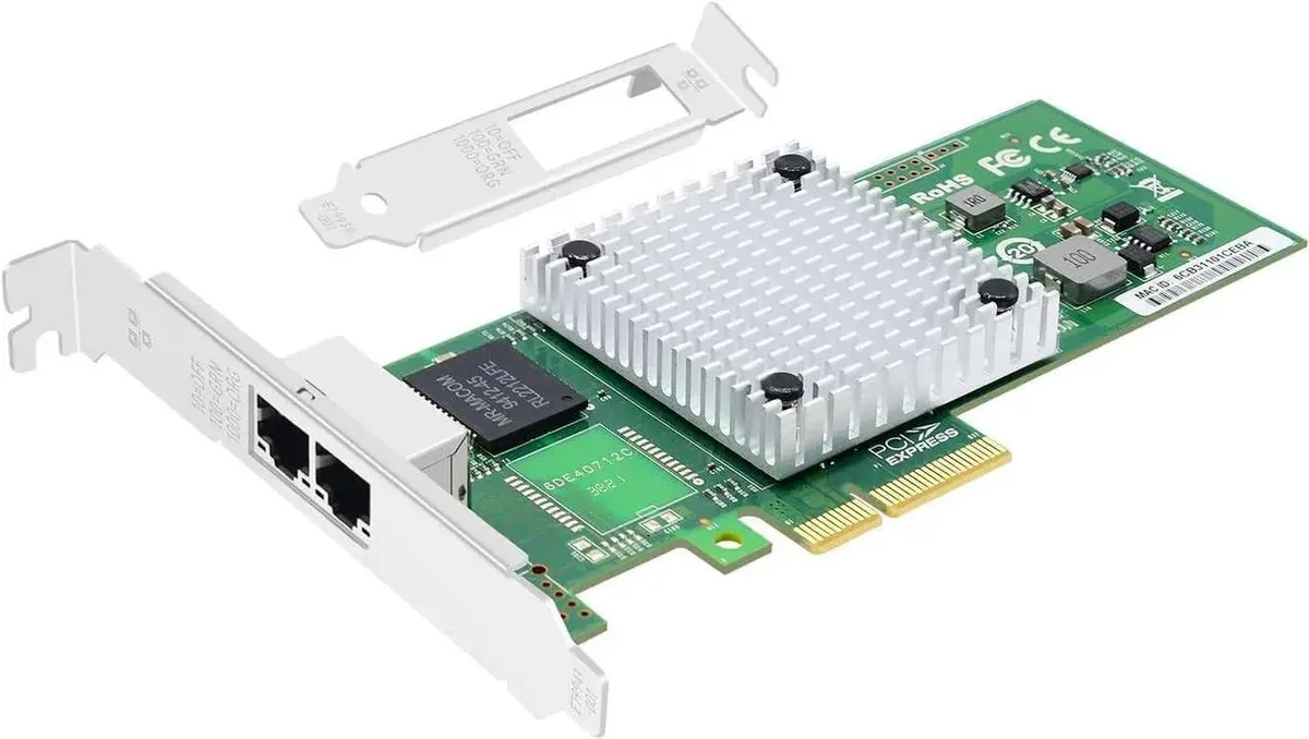 SMUGDESK SMUGDESK Dual-Port PCIe 2.0 X4 Gigabit Network Card WX1860-T2 2×RJ45 — product photo