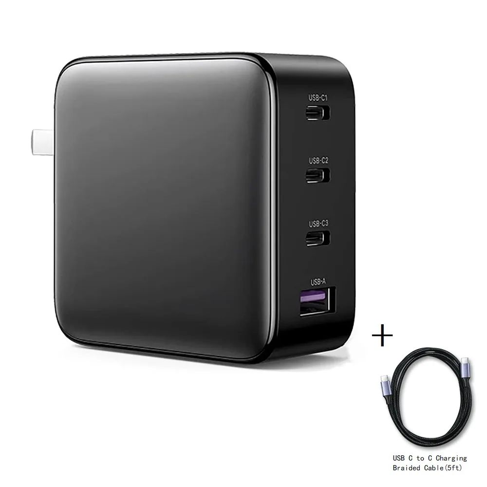 Corn Electronics Corn Electronics 100W 4-Port GaN Wall Charger 3 Type C 1 USB Black Silver power adapter — product photo