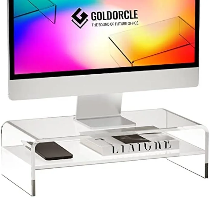 TAURKENAM TAURKENAM 2-Tier Acrylic Monitor Stand Clear Medium 4.7 inch elevation office equipment — product photo