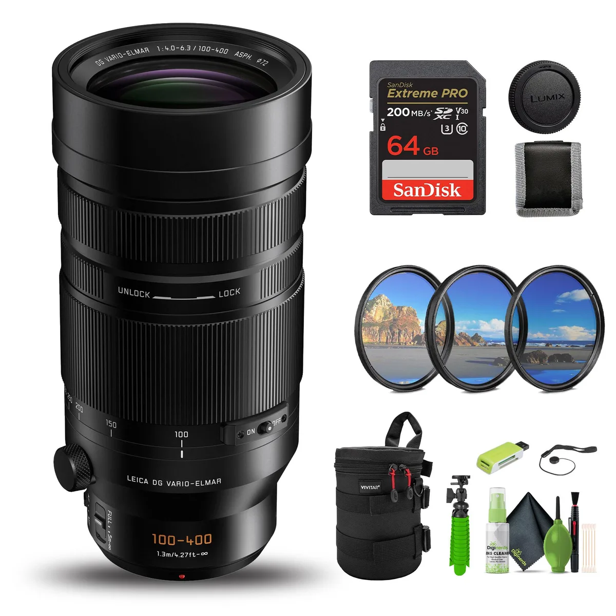 Panasonic Panasonic Leica DG Vario-Elmar 100-400mm f/4-6.3 II Lens Bundle 64GB 72mm — product photo