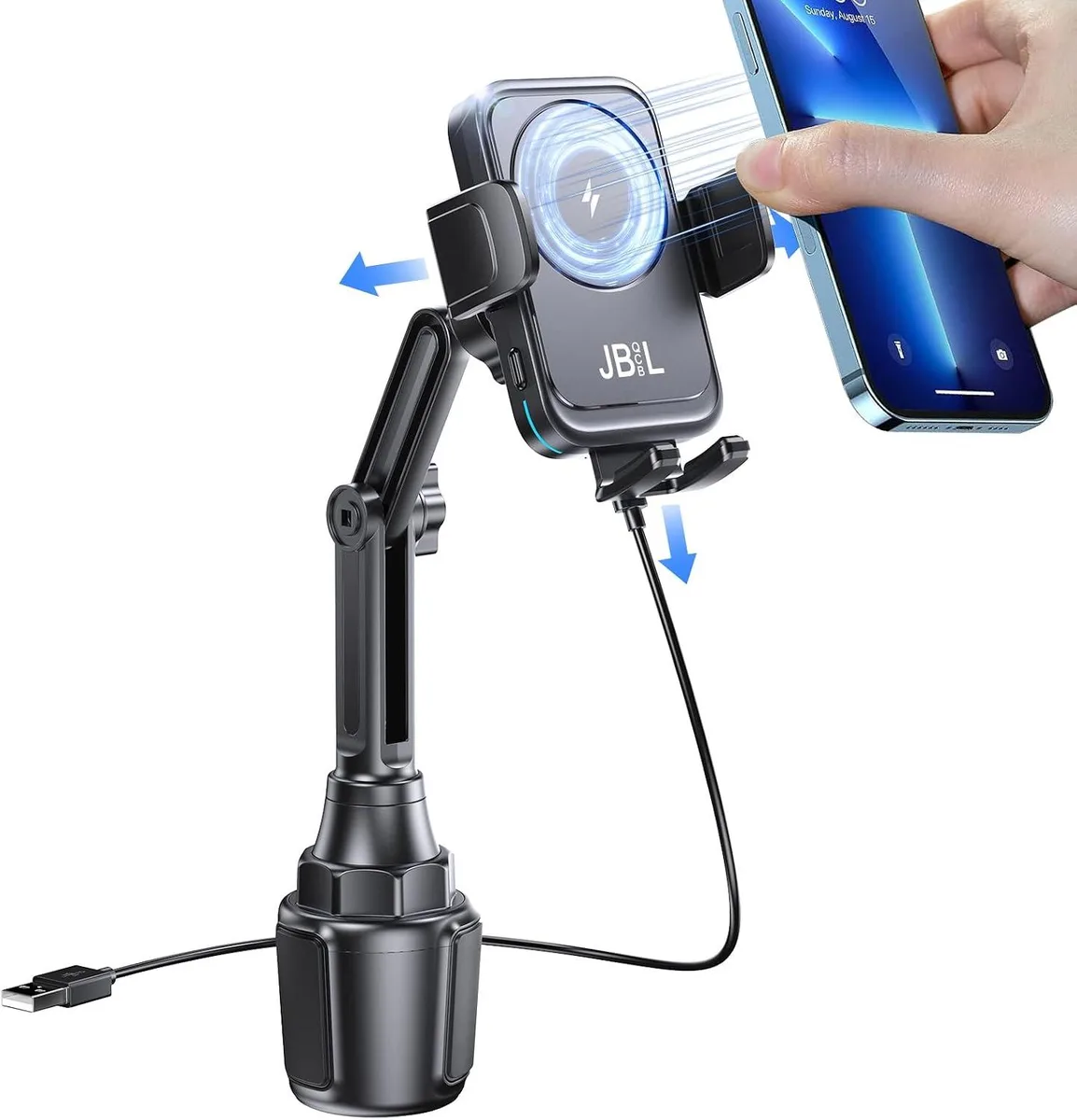 Leelbox Leelbox Wireless Car Cup Phone Holder 15W Auto Clamping Dual Port PD QC3.0 — product photo