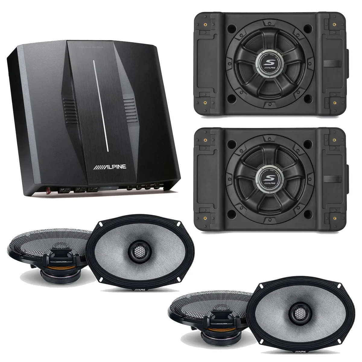 Alpine Alpine PXE-C80-88 OPTIM8 8-Channel DSP Amplifier with (2) SS-SB12 12" Subwoofers, (2) R2-S69 6x9" Speakers — product photo