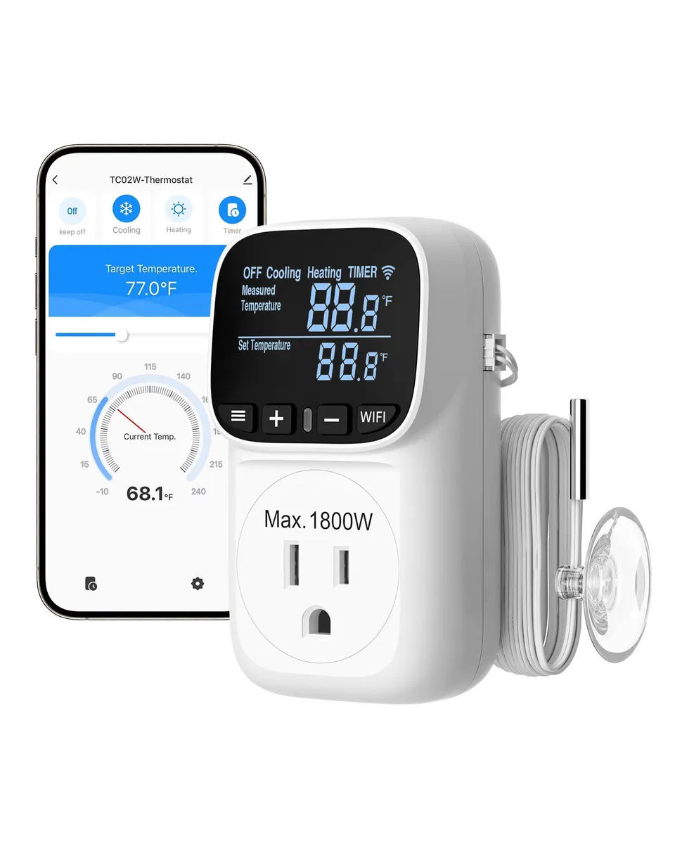 White rectangular wall-mount temperature controller with backlit LCD screen, 12 pack