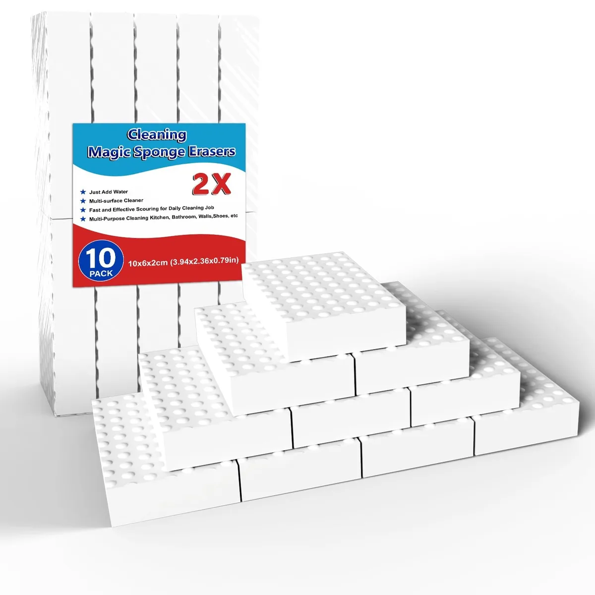  Magic Cleaning Erasers 10 Pack 2X Density Melamine Sponge Foam Pads Applicators — product photo
