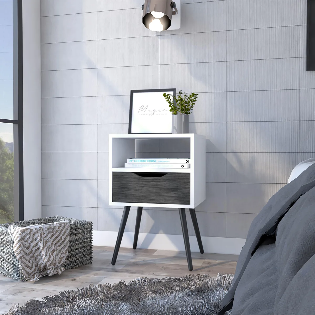 tuphen tuphen Otom Nightstand Smokey Oak White 24.8in H — product photo