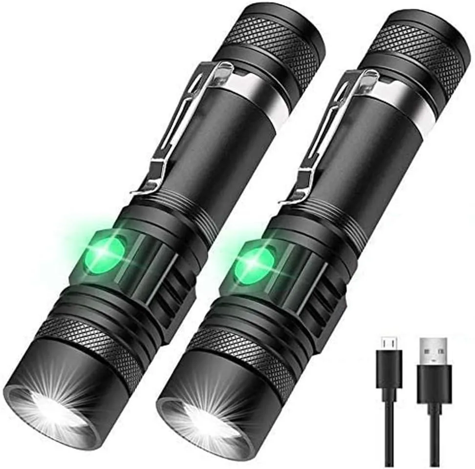 Compact aluminium flashlight with zoomable head and USB port