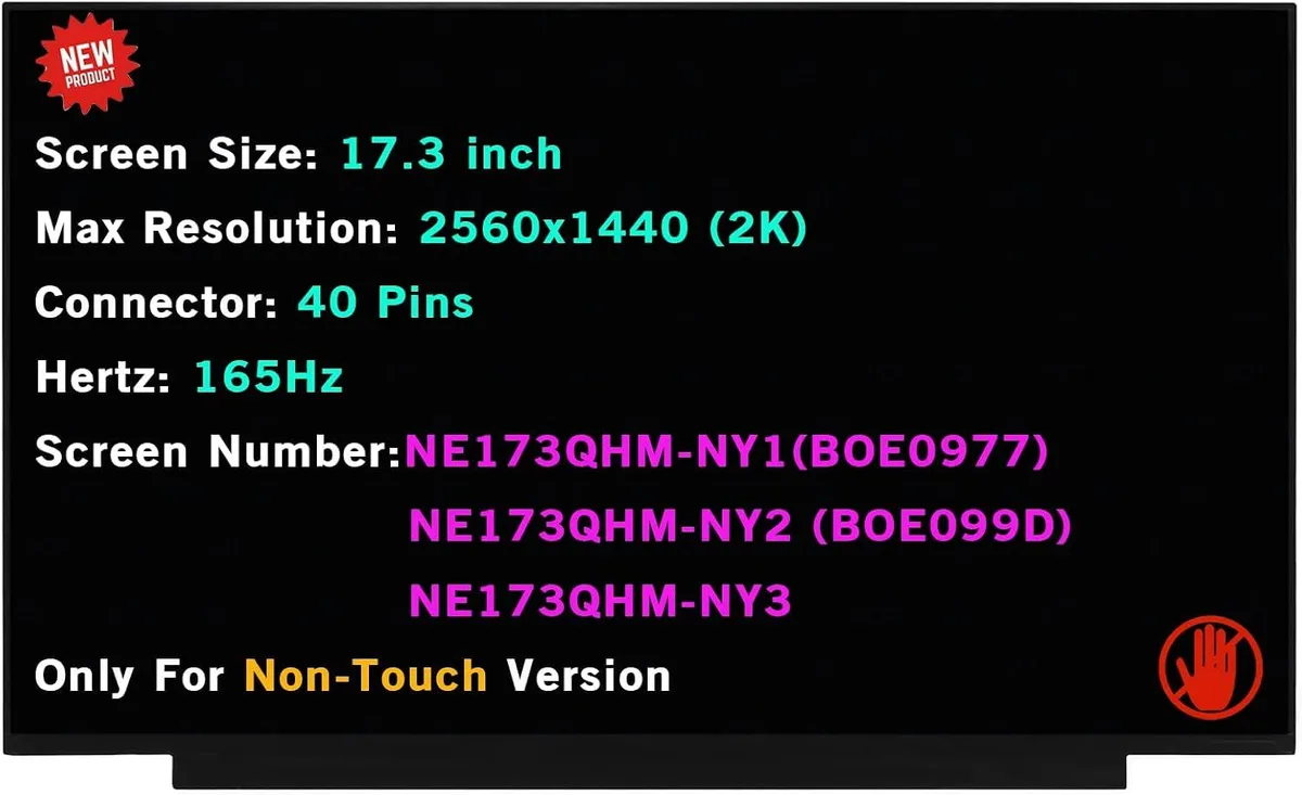 NUOLAISUN NUOLAISUN 17.3" QHD 2560x1440 165Hz 40-pin laptop screen — product photo