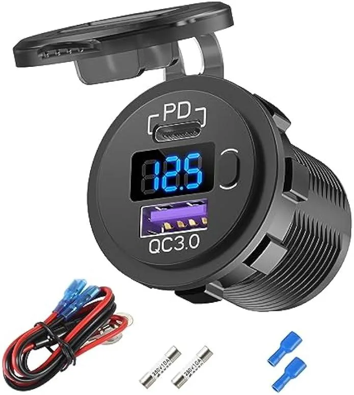iworkmart iworkmart 12V USB-C Car Charger Socket 38W PD 3.0 QC 3.0 Voltmeter Switch car electronics accessory — product photo