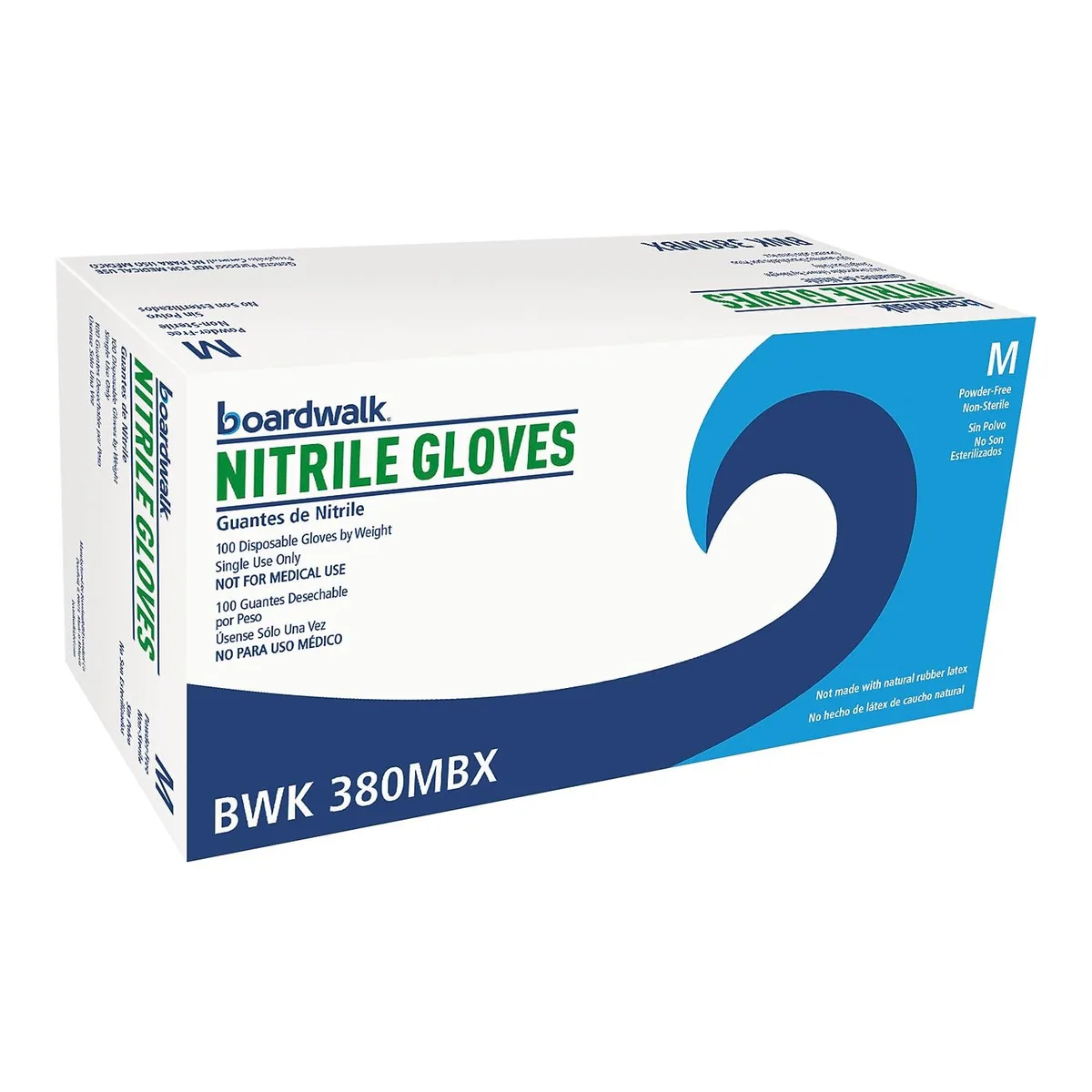 Boardwalk Boardwalk Disposable Nitrile Gloves Medium Blue 4 mil 100/Box 380MBXA — product photo
