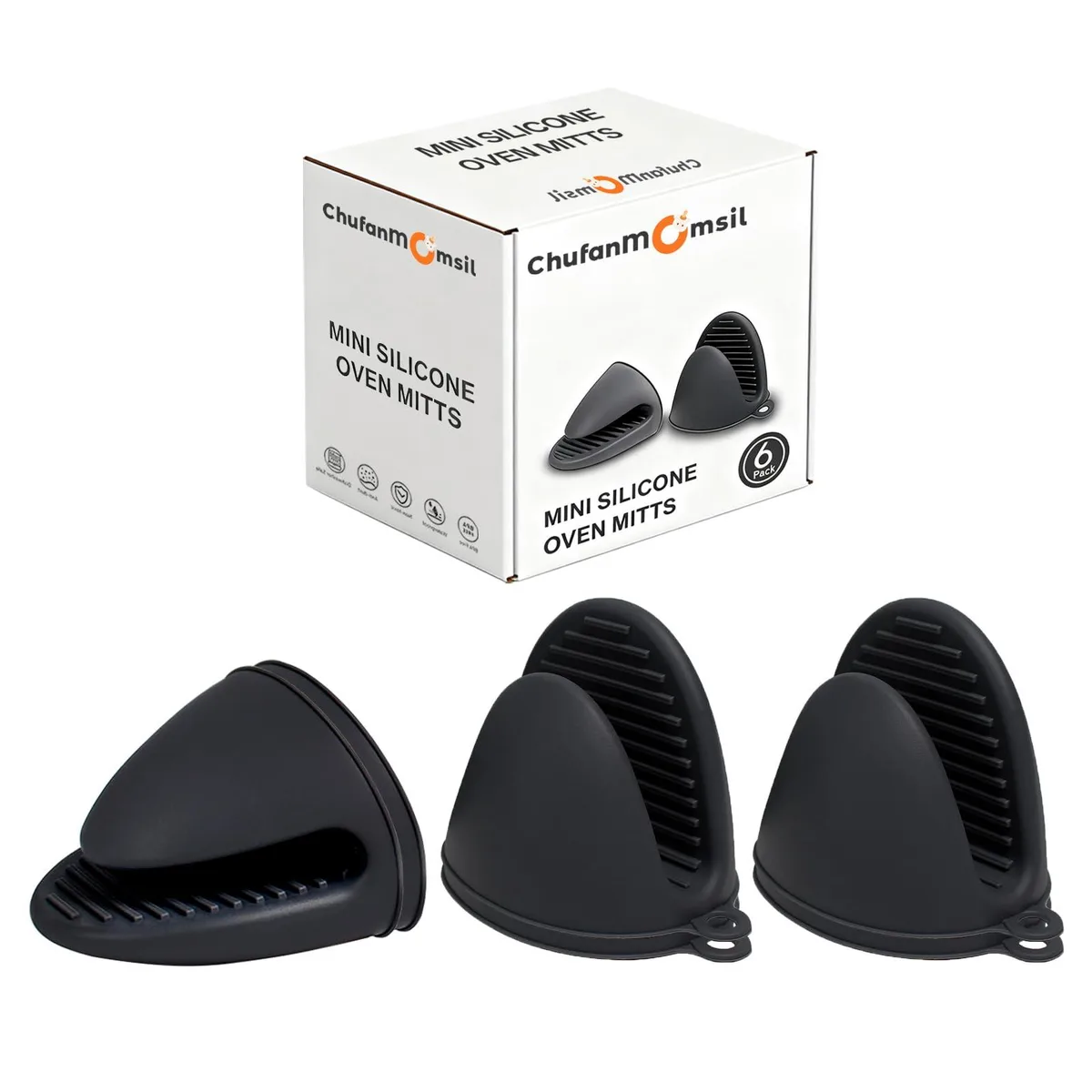 ChufanMomsil Silicone Mini Oven Mitts 6 Pack Black — product photo