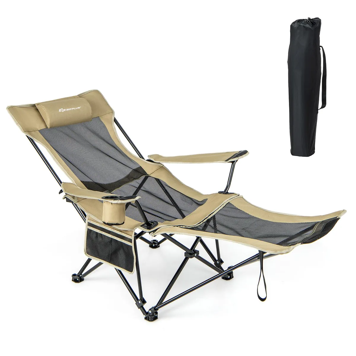SlickBlue SlickBlue Camping Lounge Chair Detachable Footrest Adjustable Backrest Beige — product photo