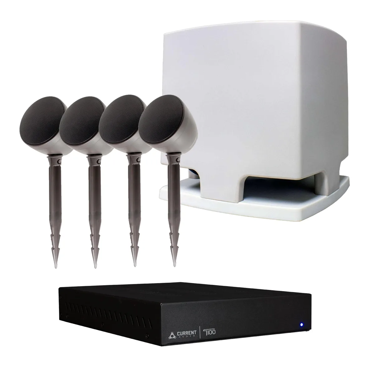 Current Audio Current Audio Outdoor Landscape Audio Package 100W Amplifier 4 Speakers Subwoofer — product photo