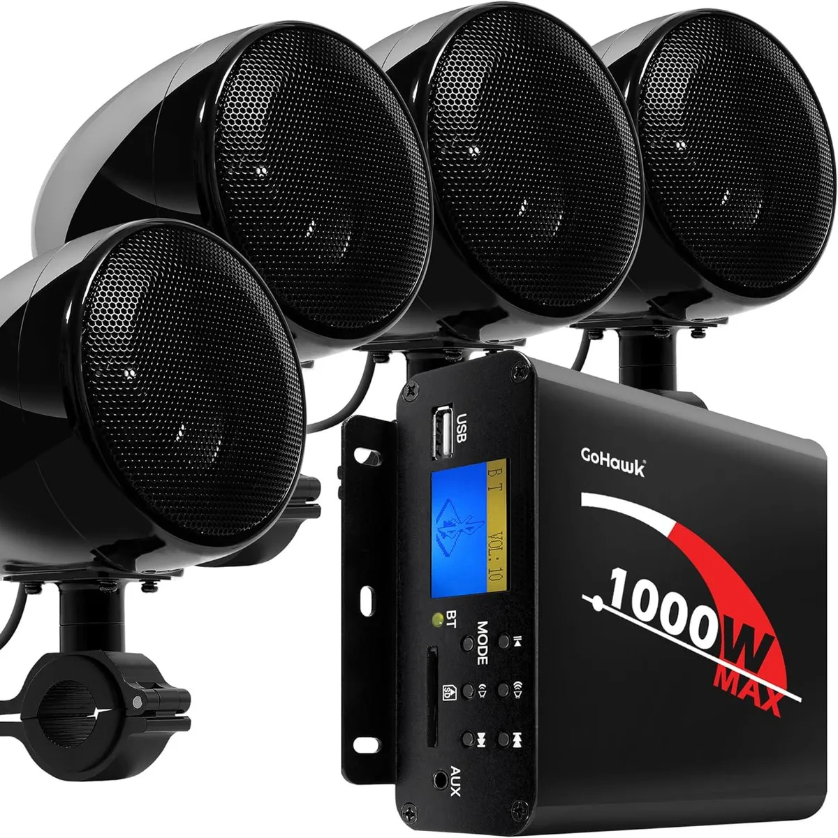 WUQ WUQ TN4-Q 1000W 4-Channel Amplifier 4" Waterproof Bluetooth Motorcycle Stereo System — product photo