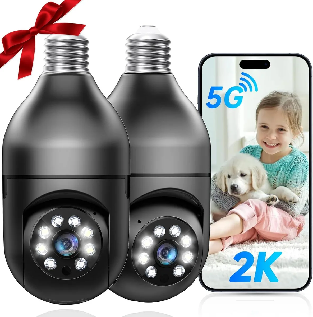 NaSR NaSR Light Bulb Security Camera 2K 3MP Dual-Band WiFi 355° Pan 90° Tilt 66ft Night Vision Black — product photo