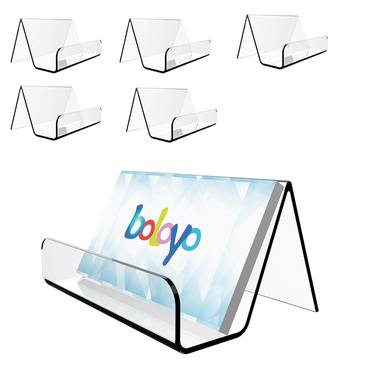 Transparent acrylic business card holder with polished edges and open front design