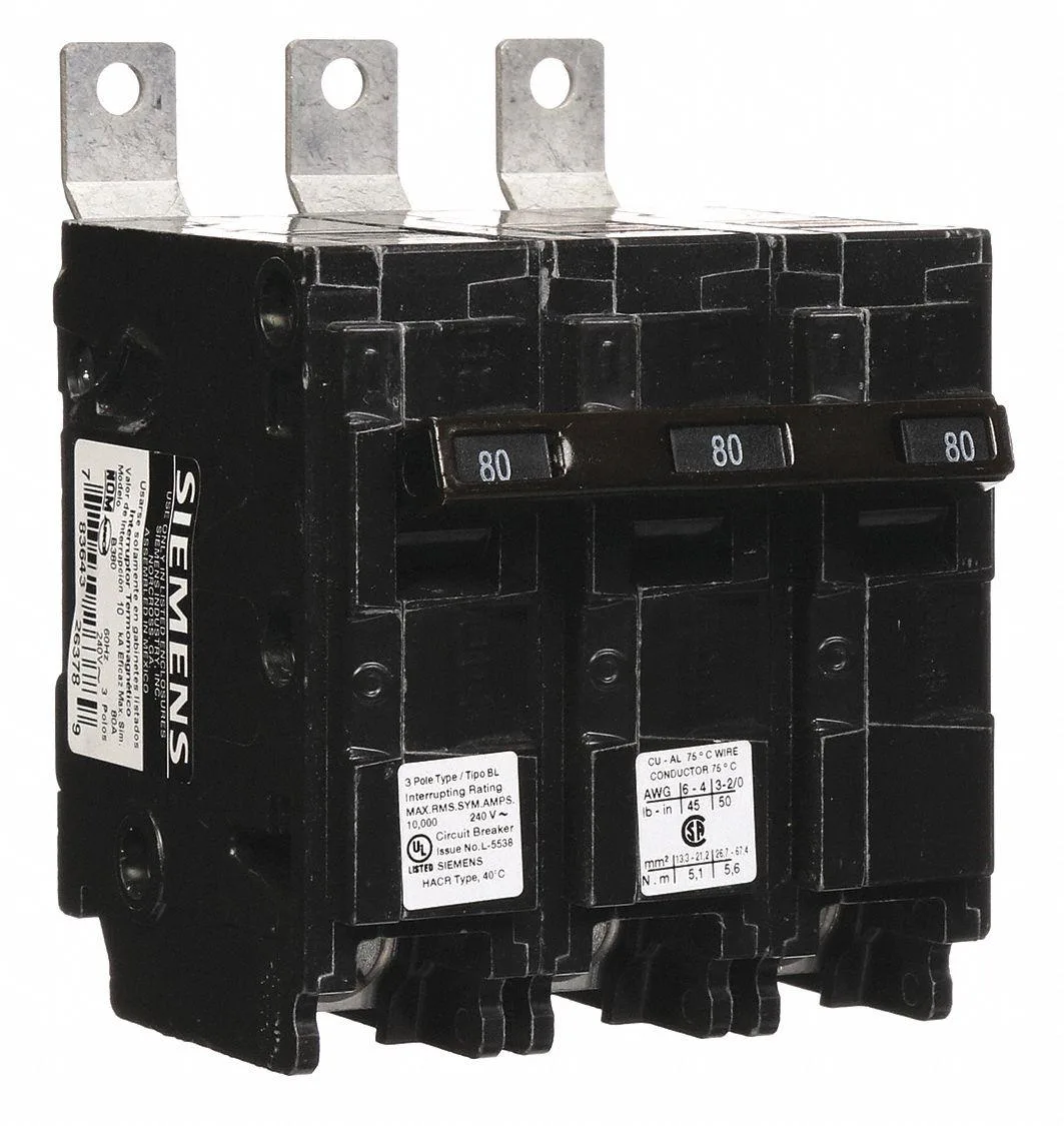 SIEMENS SIEMENS B380 BL Series Miniature Circuit Breaker 80A 3 Pole 240V AC 10kA — product photo