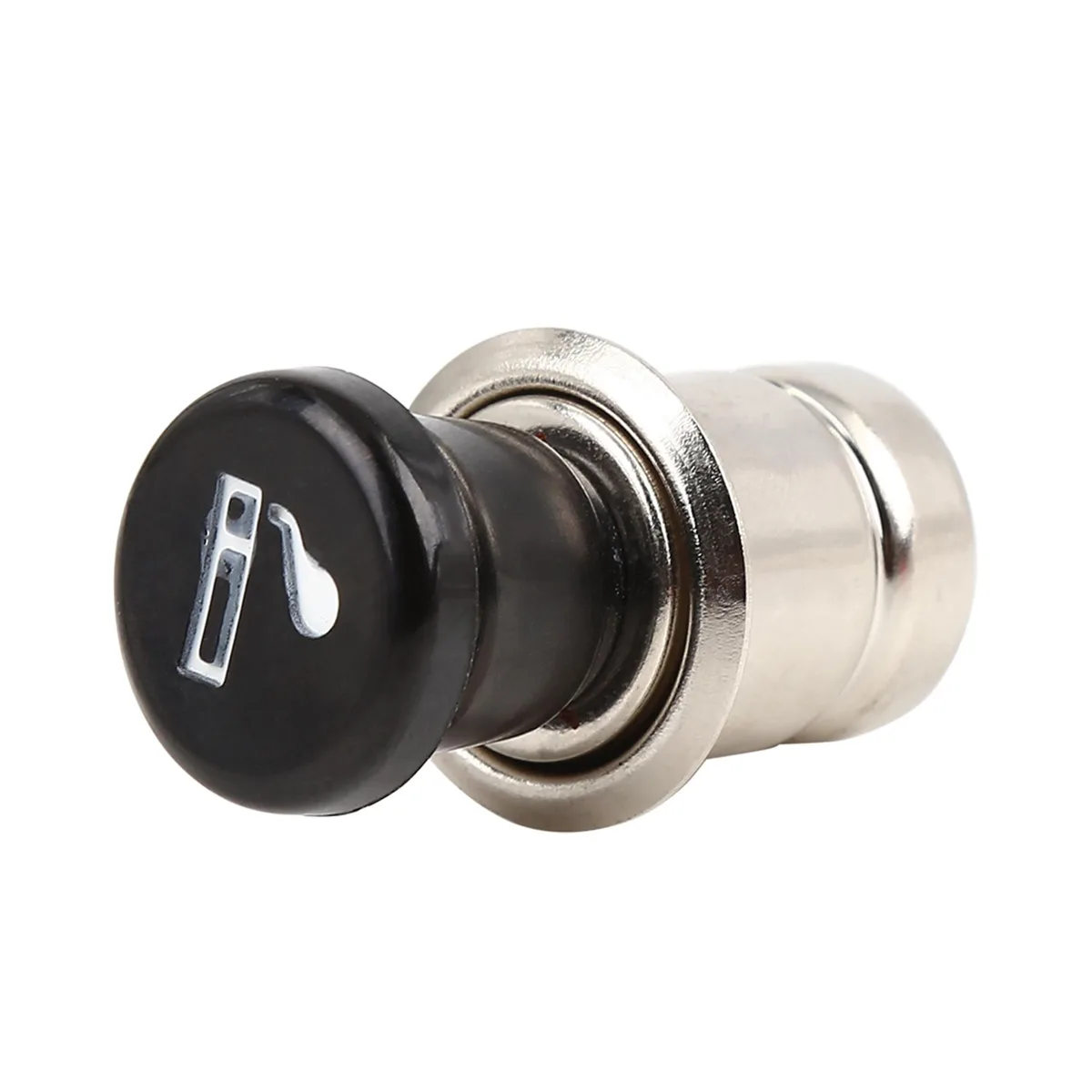 Black and silver cylindrical lighter plug with ceramic tip, 1.87 by 1.04 inches