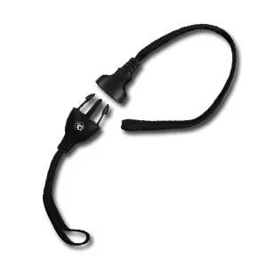 Black quick-release strap adapter with metal hardware