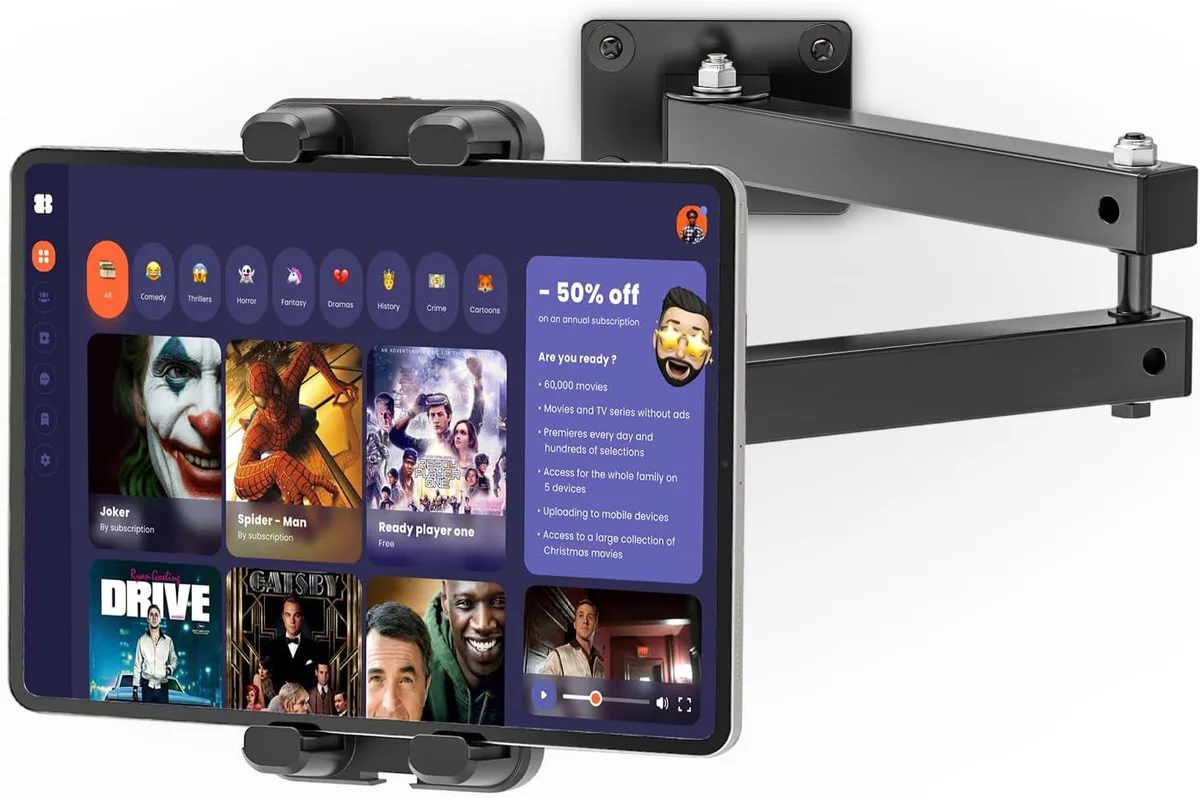 BFKK BFKK Foldable Tablet Wall Mount 360° Rotation 2-Stage Arm 4.7-12.9 Inch accessory — product photo