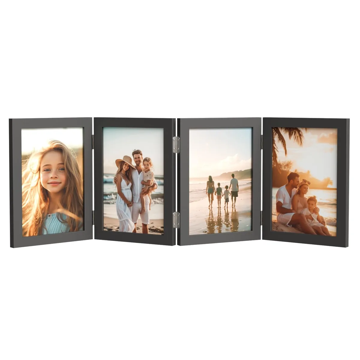  WARM&amp;LOVE 4×6 Four Folding Hinged Photo Frame Black MDF Wood 1.75×2.75 in — product photo
