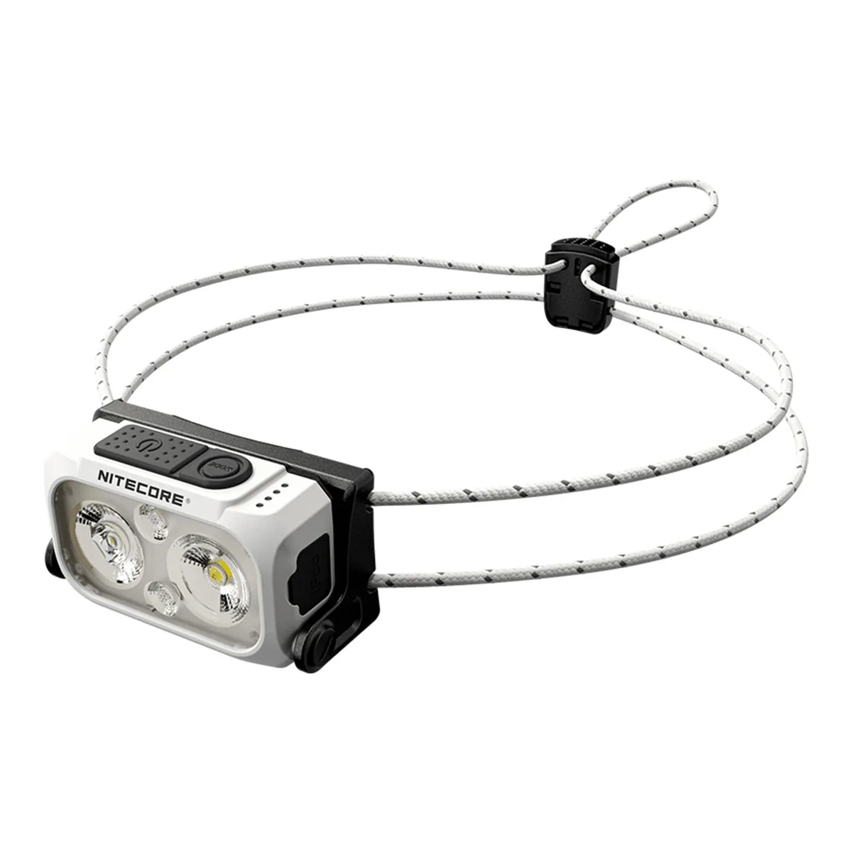 White Nitecore NU21 headlamp with reflective headband and USB-C port