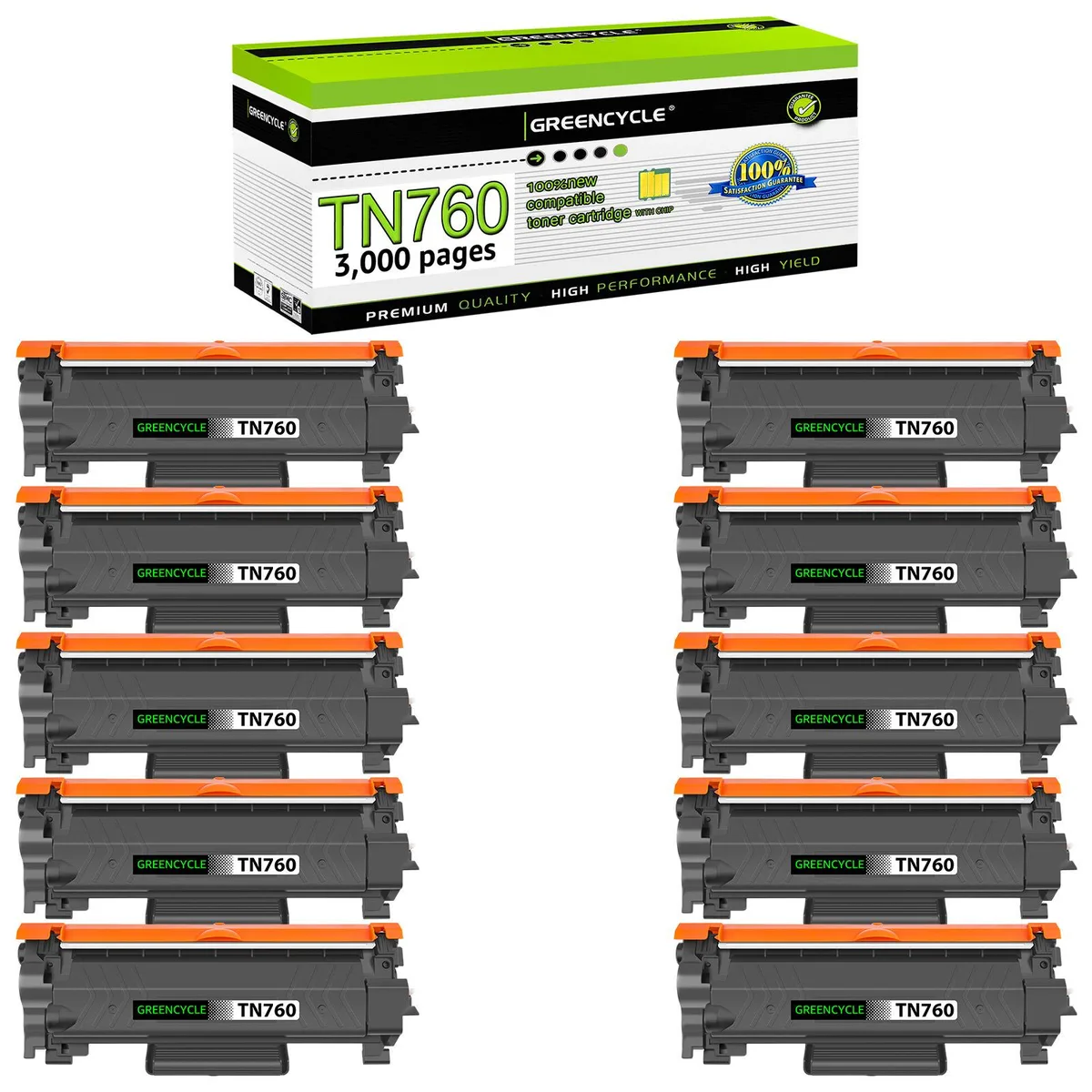 GREENCYCLE GREENCYCLE TN760 TN730 Toner Cartridge Black 10 Pack — product photo