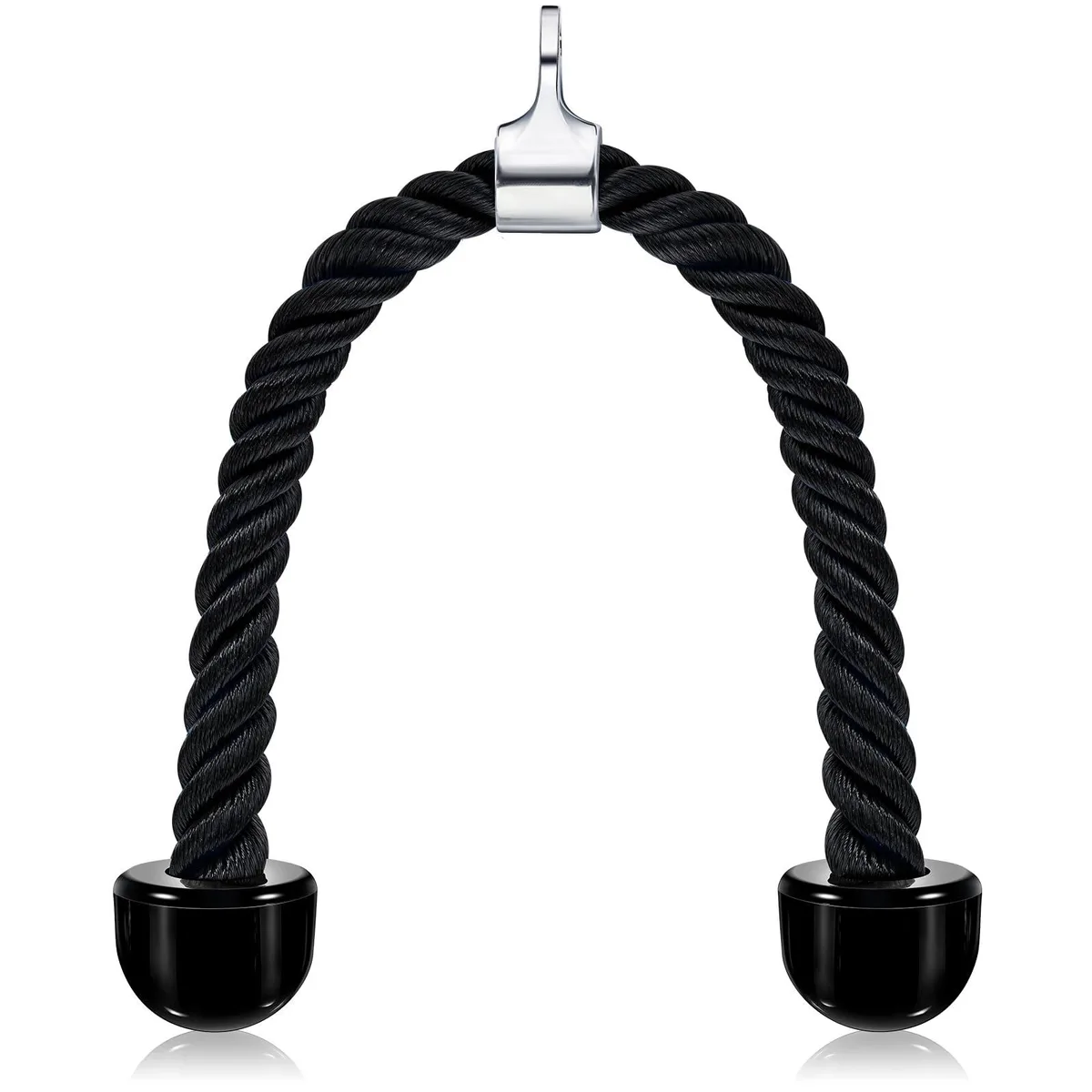 Black nylon braided tricep rope with rubber stoppers and TPR end caps
