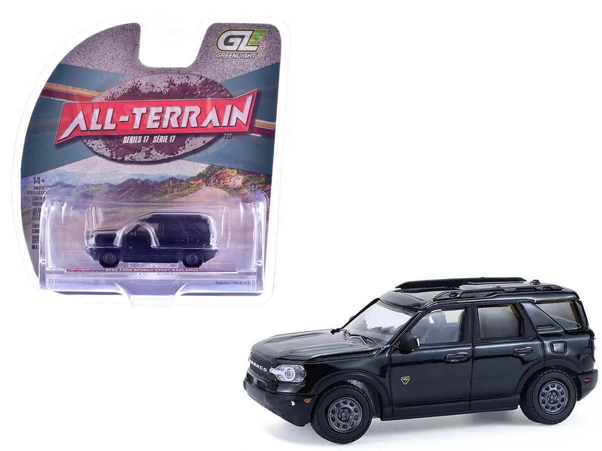 GREENLIGHT GREENLIGHT 2022 Ford Bronco Sport Badlands Black "All Terrain" Series 17 1/64 Diecast Model Car — product photo