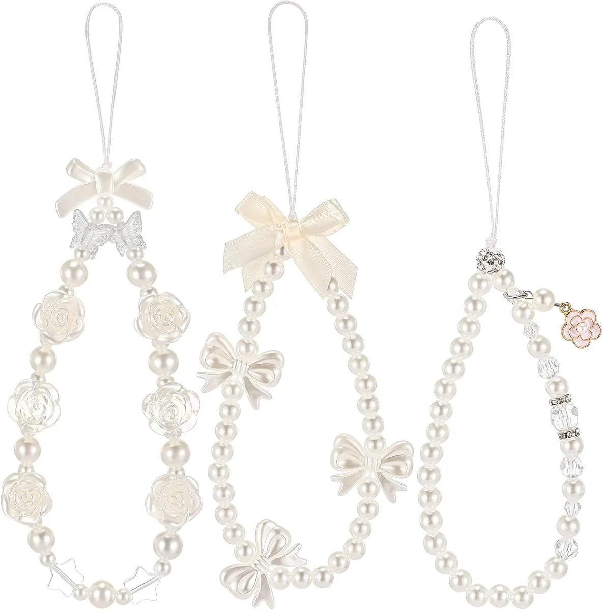 MCHOSE MCHOSE 3 Pcs Pearl Beaded Phone Wrist Lanyard Set — product photo